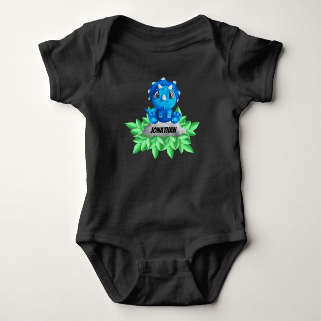 Baby Blue Triceratops Dinosaurier Black Baby Bodys Baby Strampler (Vorderseite)