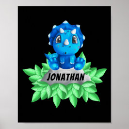 Baby Blue Triceratops Dinosaurier Black Poster