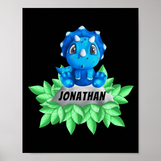 Baby Blue Triceratops Dinosaurier Black Poster (Vorne)