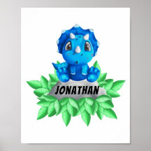 Baby Blue Triceratops Dinosaurier White Poster