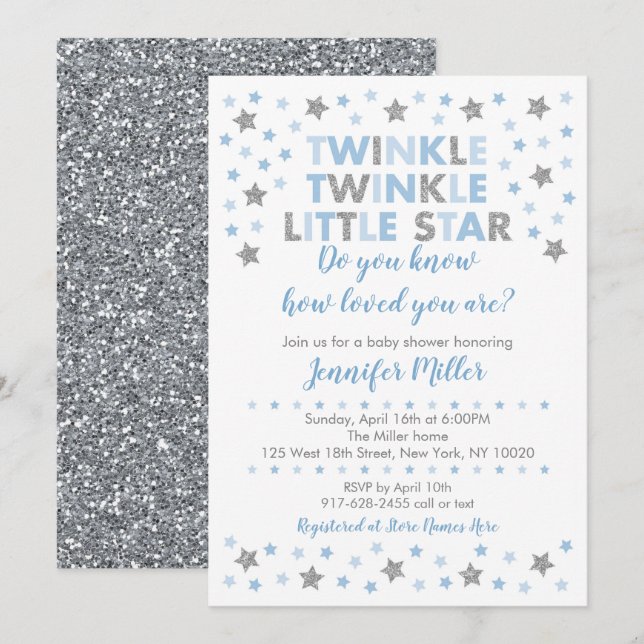 Baby Blue Twinkle Star Baby Dusche Einladung (Vorne/Hinten)