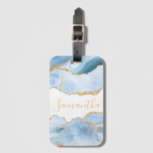 Baby Blue und Faux-Gold-Glitter-Marmor-Achat Gepäckanhänger
