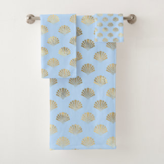 Baby Blue und Gold Art Deco Vintage Blumenmuster Badhandtuch Set