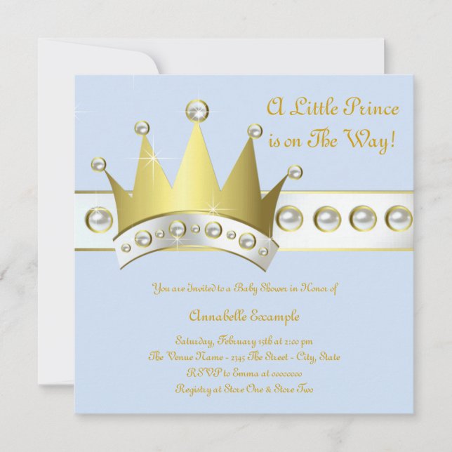 Baby Blue und Gold Prince Baby Dusche Einladung (Vorderseite)
