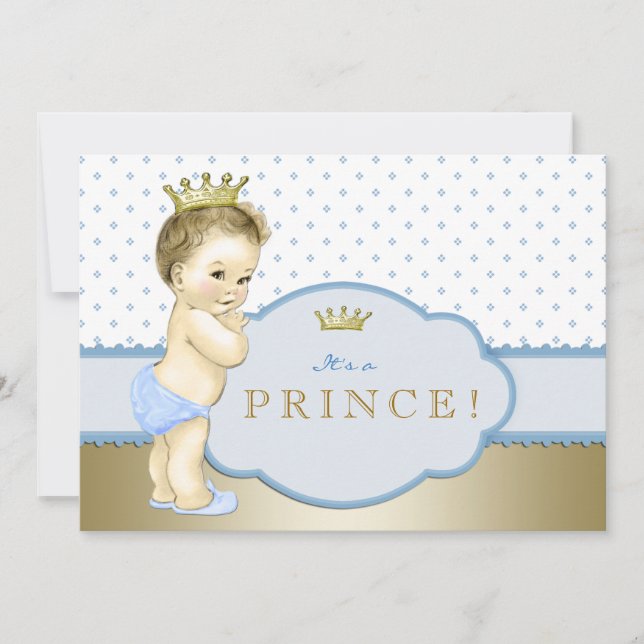 Baby Blue und Gold Prince Baby Dusche Einladung (Vorderseite)