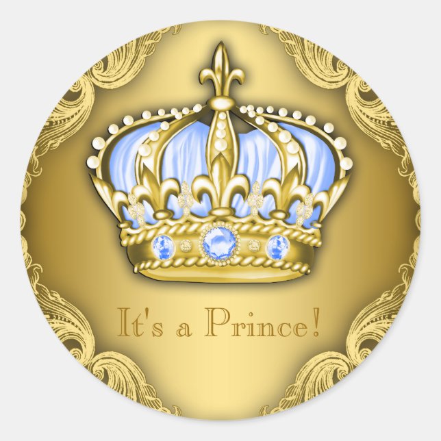 Baby Blue und Gold Prince Baby Dusche Runder Aufkleber (Vorderseite)
