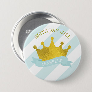 Baby Blue und Gold Tiara "Birthday Girl" Button