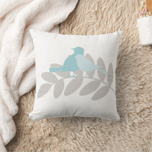 Baby Blue und Grau Birds Kissen