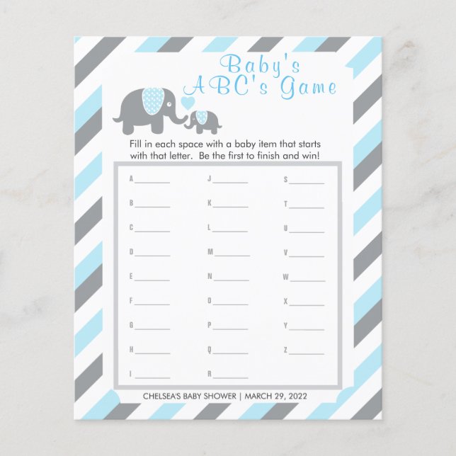 Baby Blue und Gray Stripe 🐘 Elephant - ABCs Flyer (Vorne)