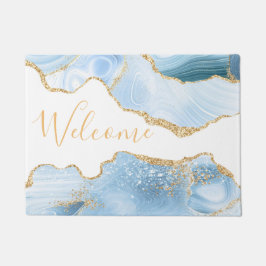 Baby Blue und Imitate Gold Glitzer Marble Agate Fußmatte
