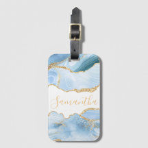 Baby Blue und Imitate Gold Glitzer Marble Agate