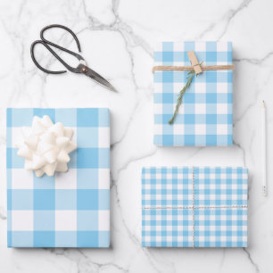 Baby Blue und White Different Size Gingham Karos Geschenkpapier Set