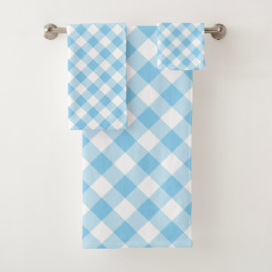 Baby Blue und White Large Diagonal Gingham Karos Badhandtuch Set