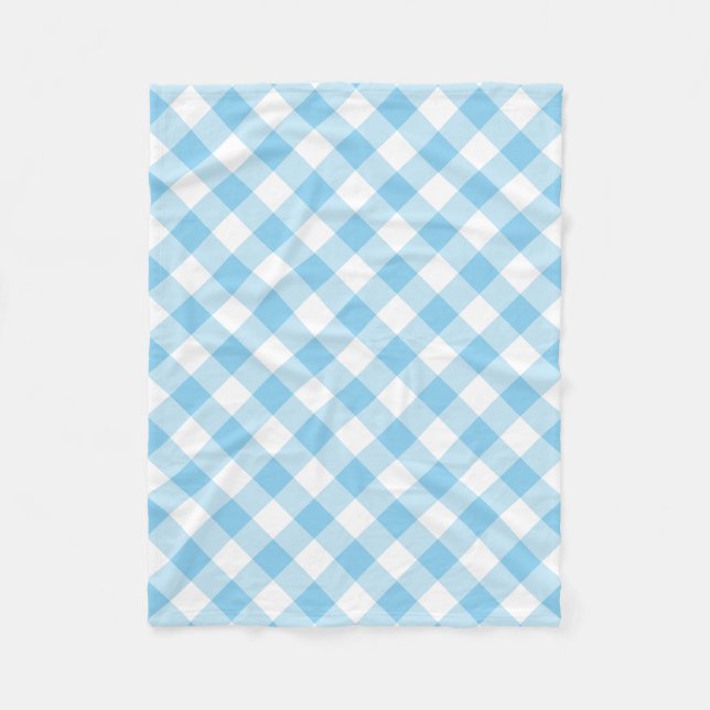 Baby Blue und White Large Diagonal Gingham Karos Fleecedecke (Vorderseite)