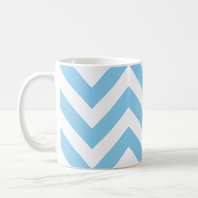 Baby Blue und White Large Horiz. Zickzack Muster Kaffeetasse (Links)