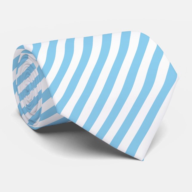 Baby Blue und White Large Size Diagonalstreifen Krawatte (Gerollt)