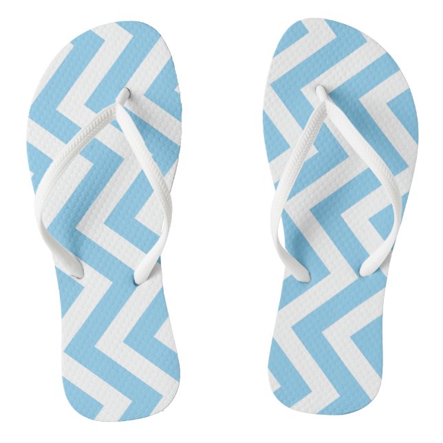 Baby Blue und White Large Vertikal Zickzack Stripe Flip Flops (Fußbett)