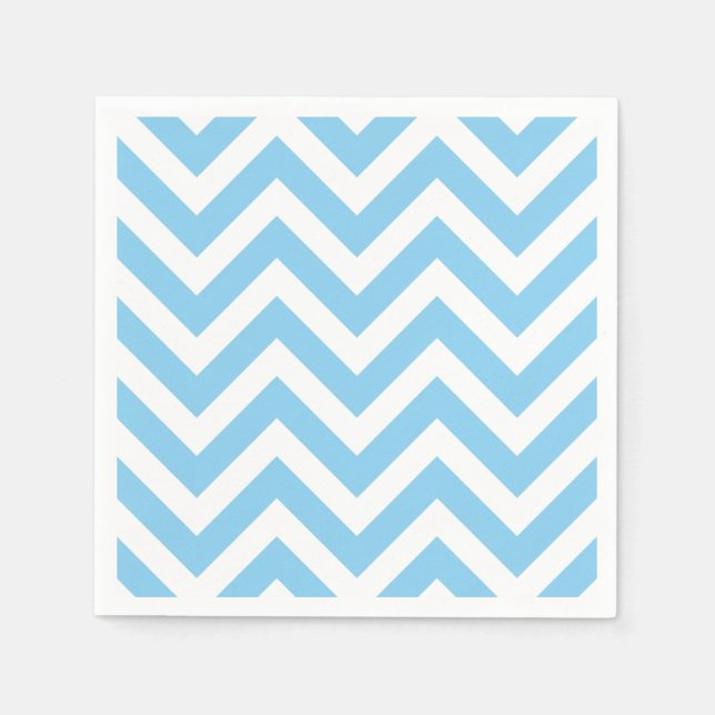 Baby Blue und White Large Zickzack Stripes Papier Serviette (Vorderseite)