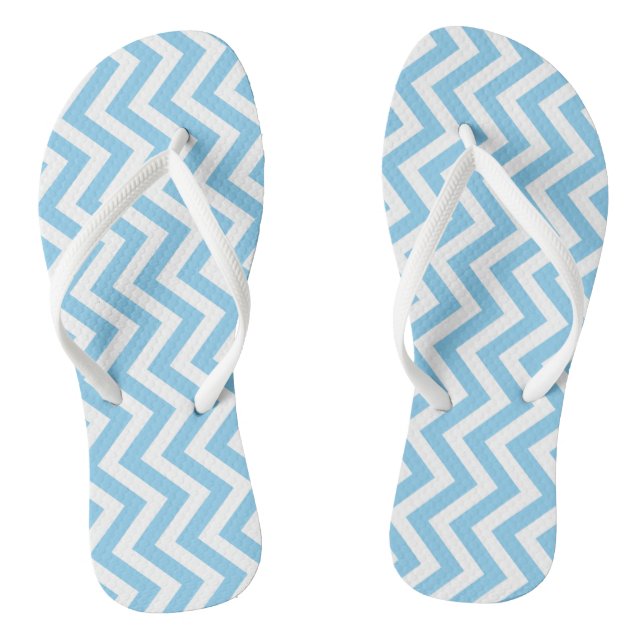 Baby Blue und White Medium Vert. Zickzack Streifen Flip Flops (Fußbett)