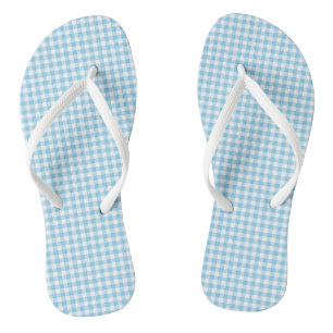Baby Blue und White Small Size Gingham Karos Flip Flops