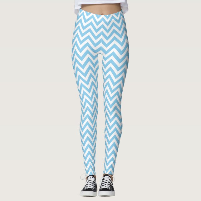 Baby Blue und White Small Size Zickzack Leggings (Vorderseite)