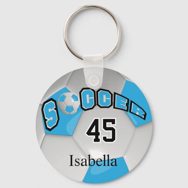 Baby Blue und White Soccer Ball Schlüsselanhänger (Vorderseite)