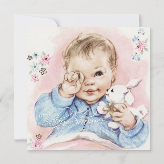 Baby Blue Vintag Baby Boy Dusche Einladung (Vorderseite)