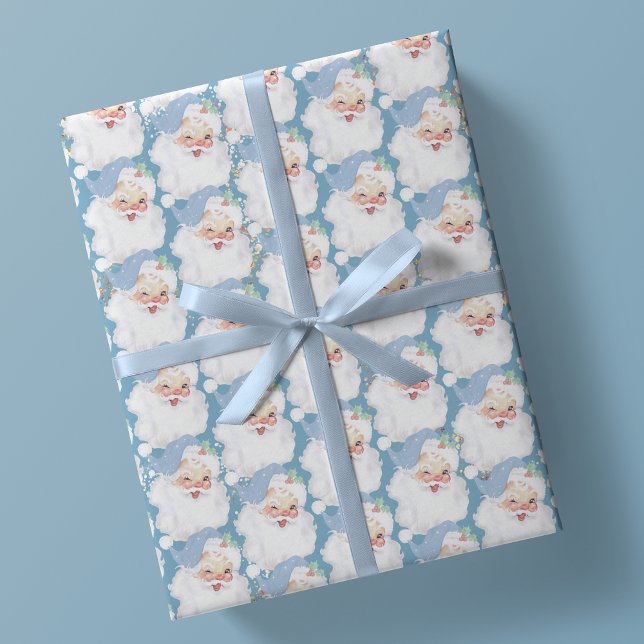 Baby Blue Vintag Wink Santa Claus Weihnachtsgesche Geschenkpapier (Von Creator hochgeladen)