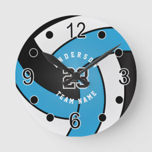 Baby Blue Volleyball Style mit DIY Text Runde Wanduhr