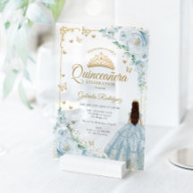 Baby Blue Wasserfarben-Rosen Gold Quinceanera