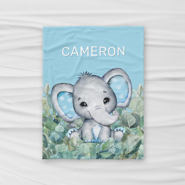 Baby Blue Watercolor Elephant Personalisierter Nam Fleecedecke (Von Creator hochgeladen)