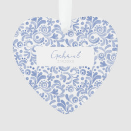 Baby Blue Watercolor NAME BIRTHDATE Sweet Heart Ornament