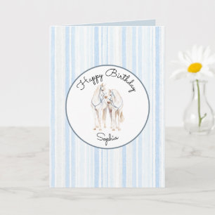 Baby Blue Weiße Pferde Streifen Geburtstag Karte
