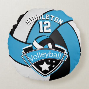 Baby Blue, White & Black Personalize Volleyball Rundes Kissen