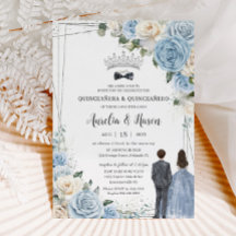Baby Blue White Floral Twins Boy Girl Quinceañera