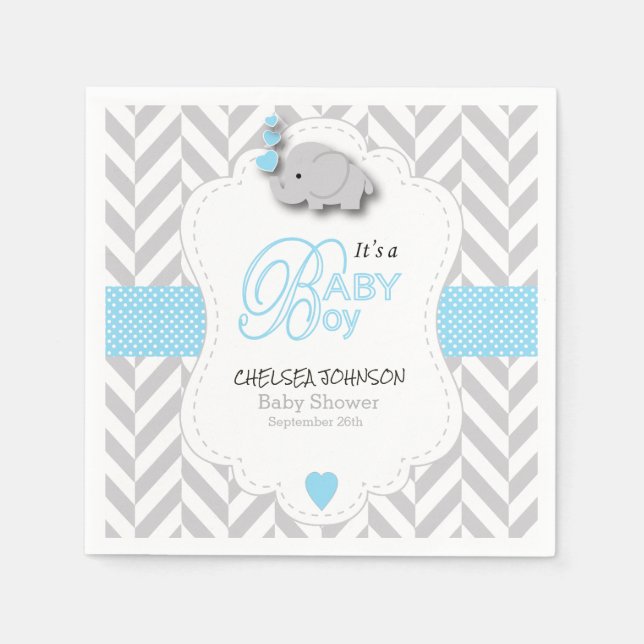Baby Blue, White Gray Elephant Baby Dusche Serviette (Vorderseite)