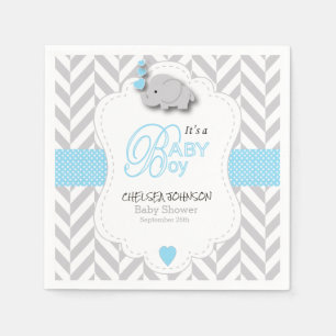 Baby Blue, White Gray Elephant Babydusche Serviette