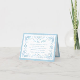Baby blue/white papado Picado Kinderdusche Dankeskarte