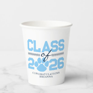 Baby Blue & White Pawprint Klasse des Abschlusses Pappbecher