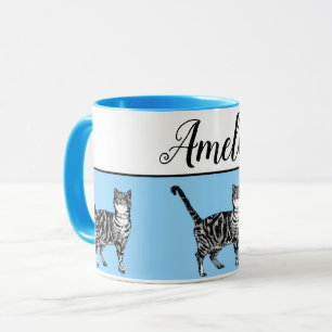 Baby Blue White Tabby cat Chats Whimsical Art Mug