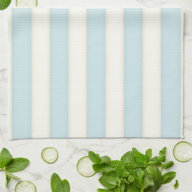 Baby Blue & White Viktorianisch Stripes Hütte Styl Geschirrtuch (Gefaltet)