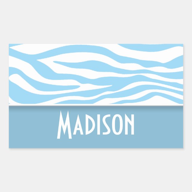 Baby Blue Zebra Animal Print, Personalisiert Rechteckiger Aufkleber (Vorderseite)