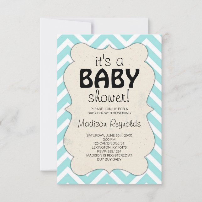 Baby Blue Zickzack Baby Dusche Einladung (Vorderseite)
