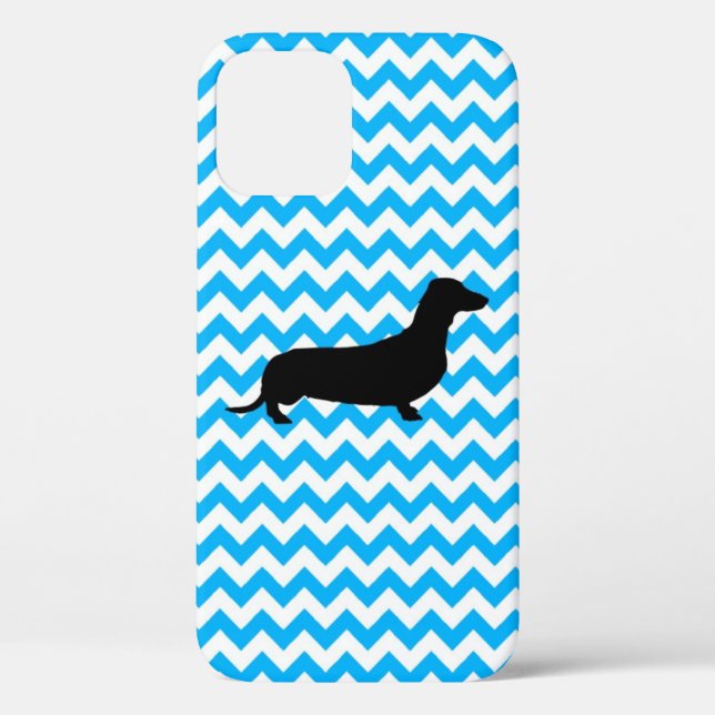 Baby Blue Zickzack mit Dackel Silhouette Case m (Rückseite)