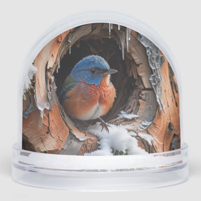 Baby Bluebird in the winter Schneekugeln (Vorderseite)