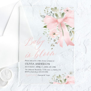 Baby-Blumenparty für Mädchen mit rosa Schleife in Acryleinladungen