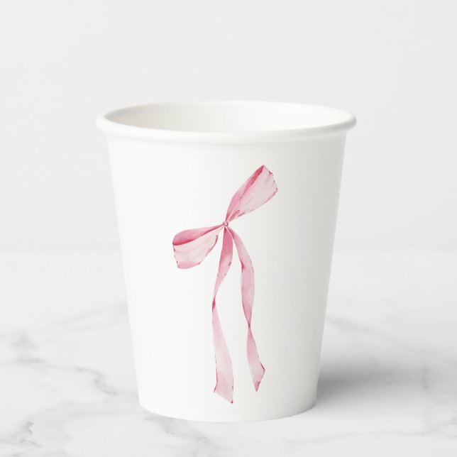 Baby Blush Watercolor Pink Bow Pappbecher (Vorderseite)