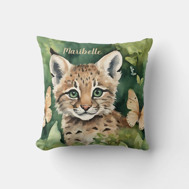 Baby Bobcat Girls Personalisiert Kissen (Vorderseite)