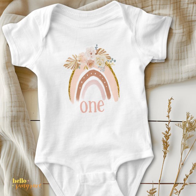 Baby Bodysuit A First Birthday, Boho Raimbow Baby Strampler (Baby Bodysuit Boho Raimbow, 1st Birthday)