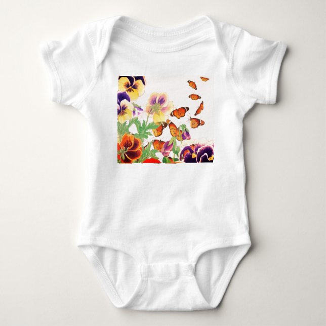 BABY BODYSUIT FÜR MÄDCHEN, STIEFMÜTTERCHEN UND SCH BABY STRAMPLER (Vorderseite)